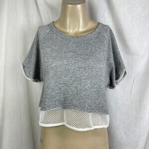 Forever 21 Heather Grey Cropped Sweatshirt White Mesh Trim Athletic T-shirt NWT
